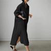LYRIA Cotton Linen Oversize Women Dress Black Turn-Down Collar Loose Dresses Female Elegant Casual Trendy Ladies Clothes