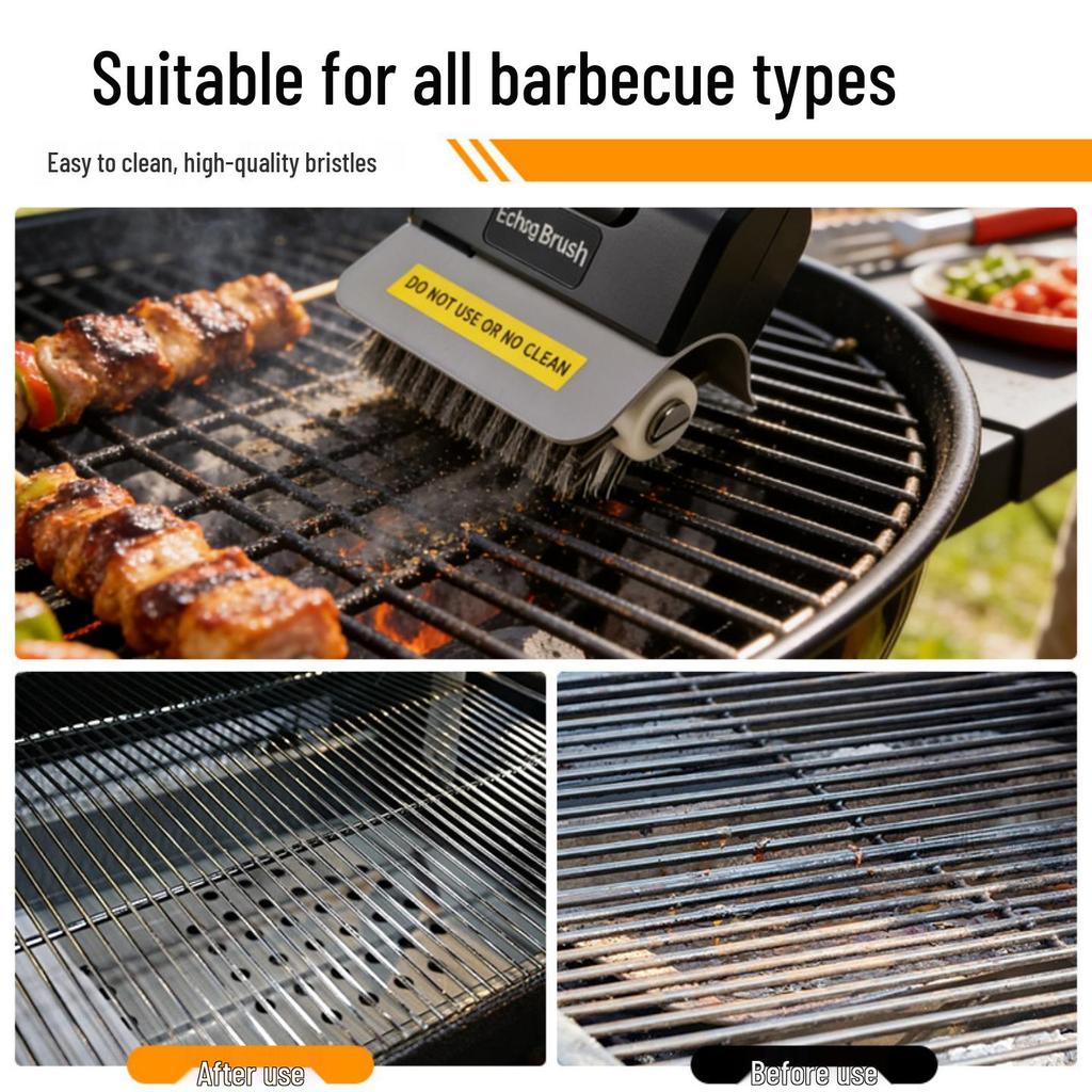 Rechargeable Stainless Steel Electric BBQ Brush with Light & Food-Grade Cleaning Roller