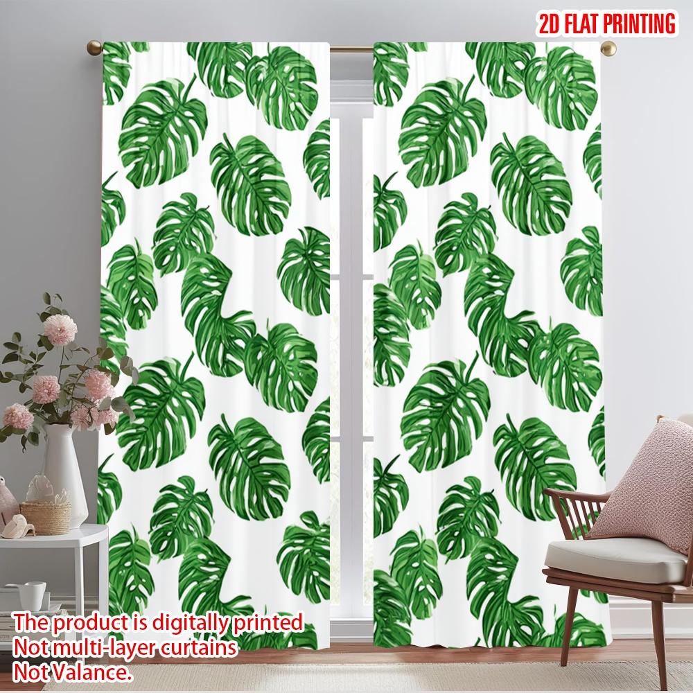 

2 шт., 2D печать на ткани, шторы с мозаикой из листьев монстеры, полиэстер (без удилища) Домашний декор для гостиной, спальни и дома 52.50×116.00 CM 2pcs
