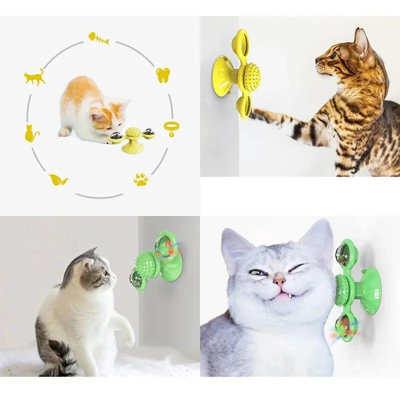 Windmill Cat Toy – Interactive Puzzle Toy for Cats with Whirligig Turntable, Kitten Brush Teeth Game, Rotating Pet Supplies