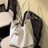 Women's Polka Dot Canvas Tote Bag Large Capacity Korean Style Casual Shoulder Bag Lightweight Student Handbag For School Commute