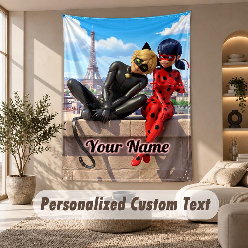 Miraculous Ladybug Tapestry, Personalized Custom Text, Wall Hanging Tapestry For Living Room Home Wall Decor