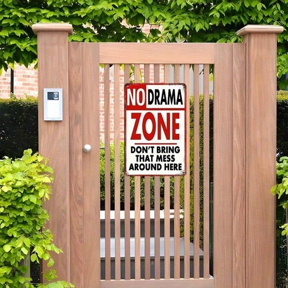 Placca di Latta Arte Murale Vintage Zona Senza Drammi Ufficio Decorazione per la Casa 8x12 Pollici Divertente Segno Metallico