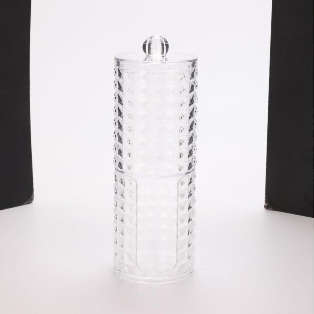 Diamond Pattern Cotton Pad Organizer with Wooden Lid - Multi-Purpose Desktop Storage Box