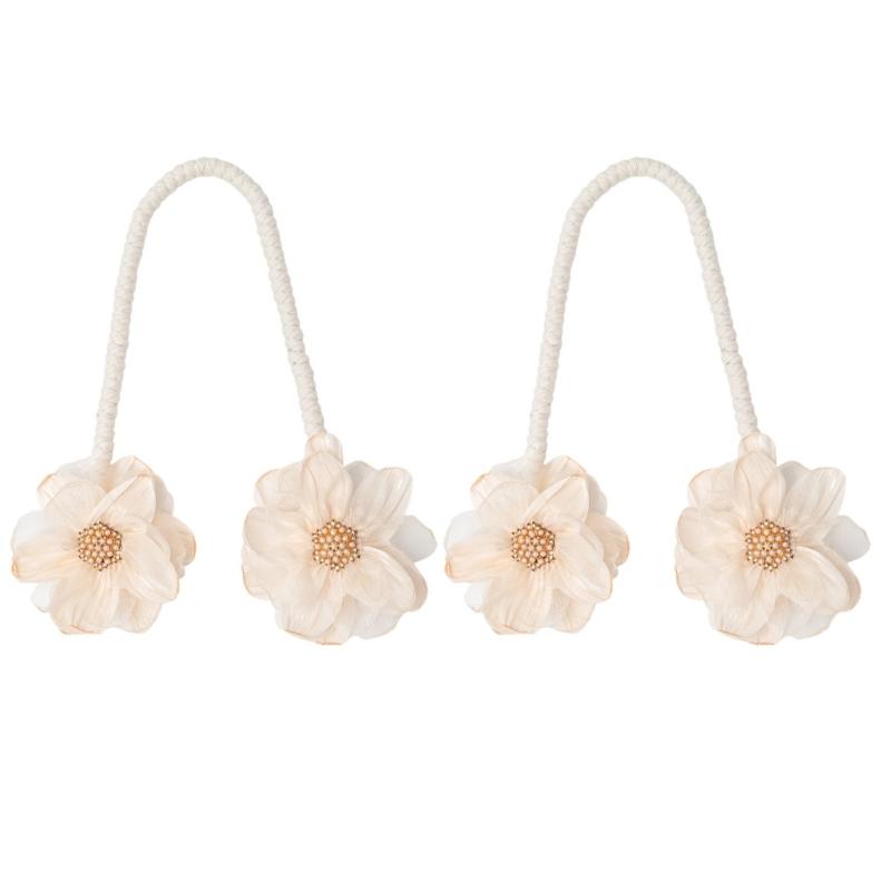 2Pcs Handmade Flower Curtain Tieback Elegant Decorative Clip Window Drapery Holdback Buckles Tie for Living Room Bedroom
