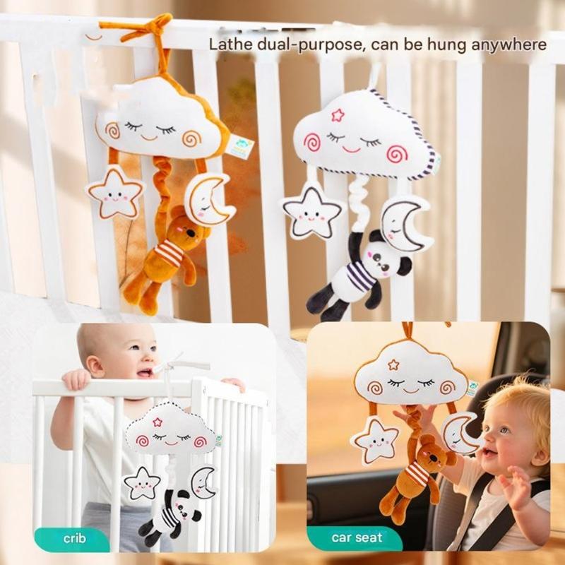 Interactive Baby Stroller Hanger Pull String Mobile Toy with Contrast Color Plush Animal Enhances Early Motor Skill
