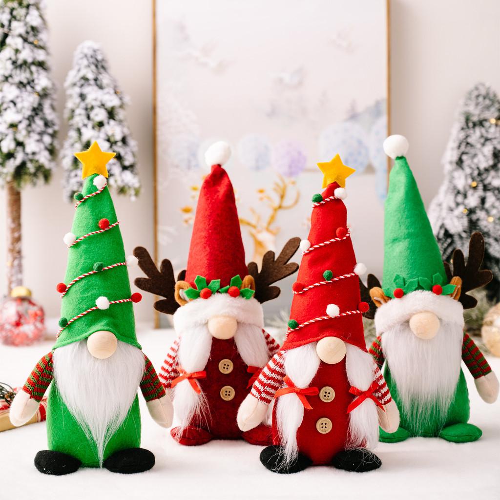 And Adorable Festive Plush Rudolf Gnome With Antlers And Colorful Pointed Hats For Christmas