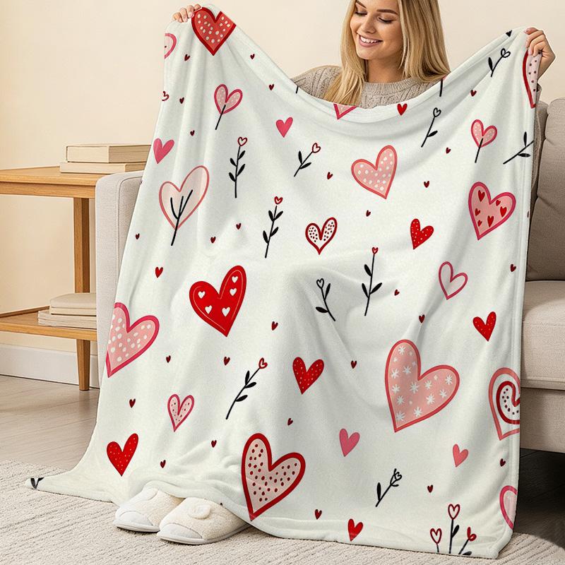 Heart Pattern Flannel Blanket | Lightweight, Soft & Warm Cozy Blanket for Home, Window Sill Decor, Valentine's Gift