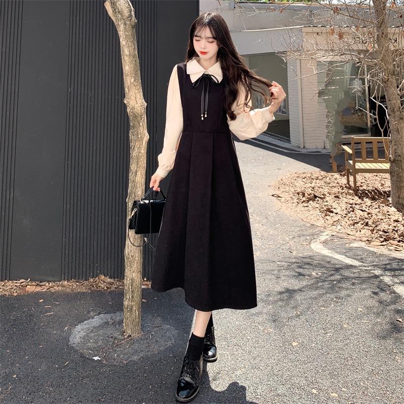 2026 new dress college style long-sleeved retro Mori skirt temperament thin French long dress women's clothing autumn and winter