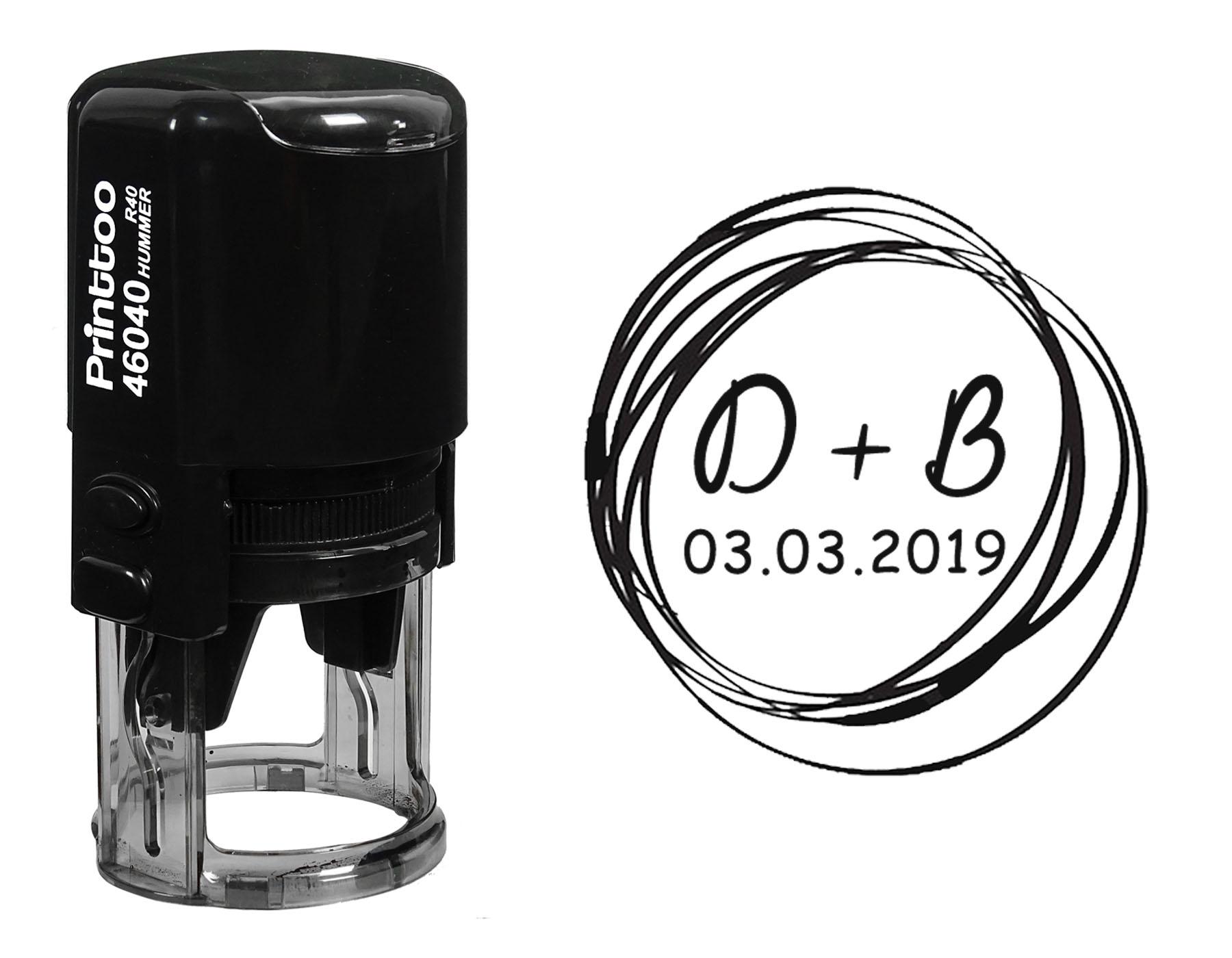 

Printtoo Self Inking Custom Rubber Stamp Round Scribble Save The Date Personalized Stamper Gift 40 mm Diameter (Approx) чёрный