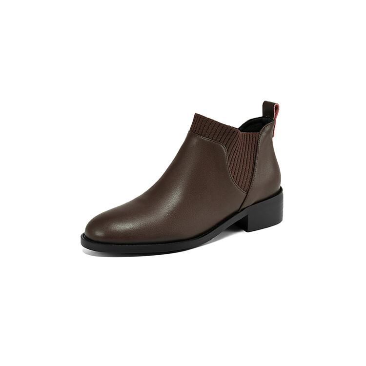 Fashion NEW Autumn Women Boots Round Toe Chunky Heel Shoes Split Leather Shoes for Women Casual Slip-on Ankle Boots Black Handmade Boots