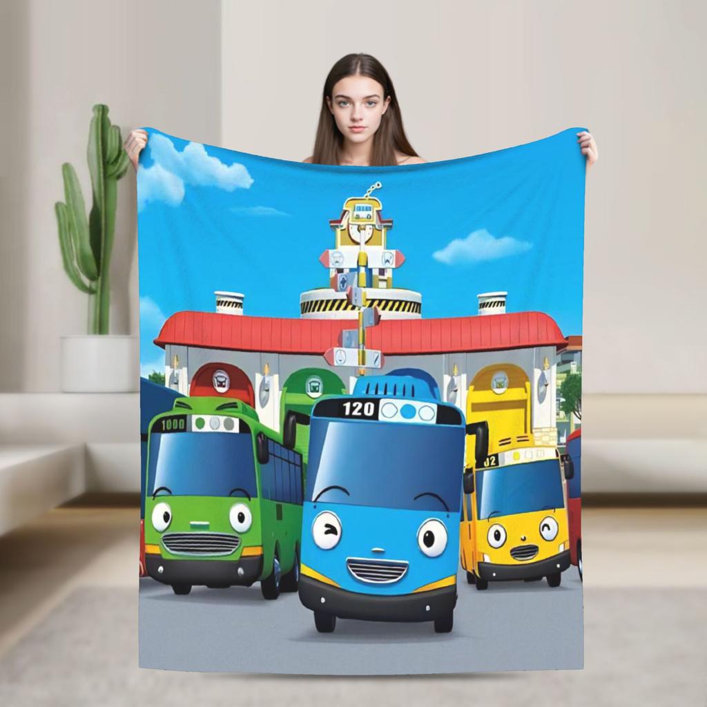 Tayos Little Bus Smile Cute Blankets Fleece Summer Air Conditioning Breathable Super Soft Throw Blanket for Bedding Rug Piece