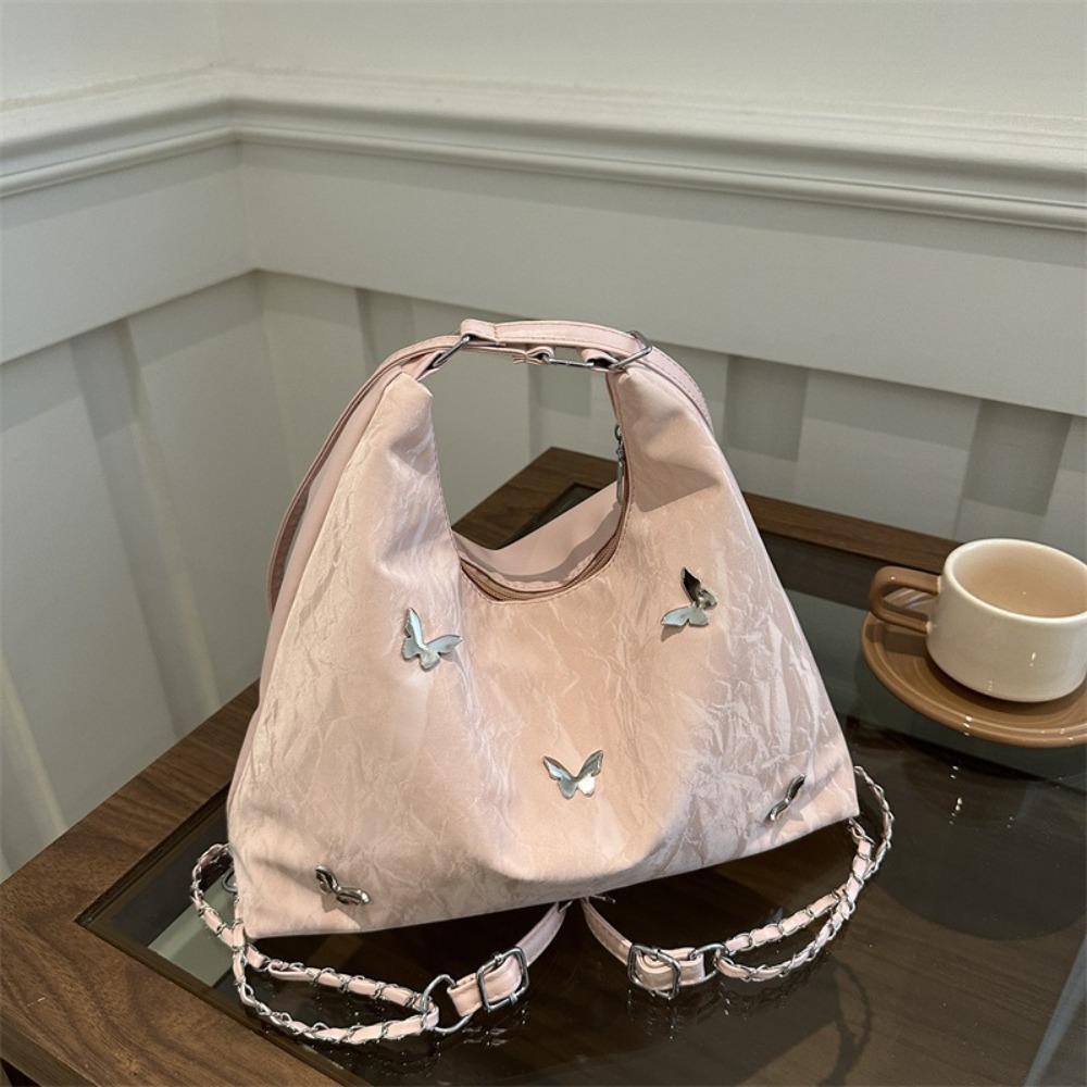 

Сумка для покупок Большая вместимость Сумка Y2K Рюкзак из ПУ Простая сумка через плечо с бабочкой Студенты розовый