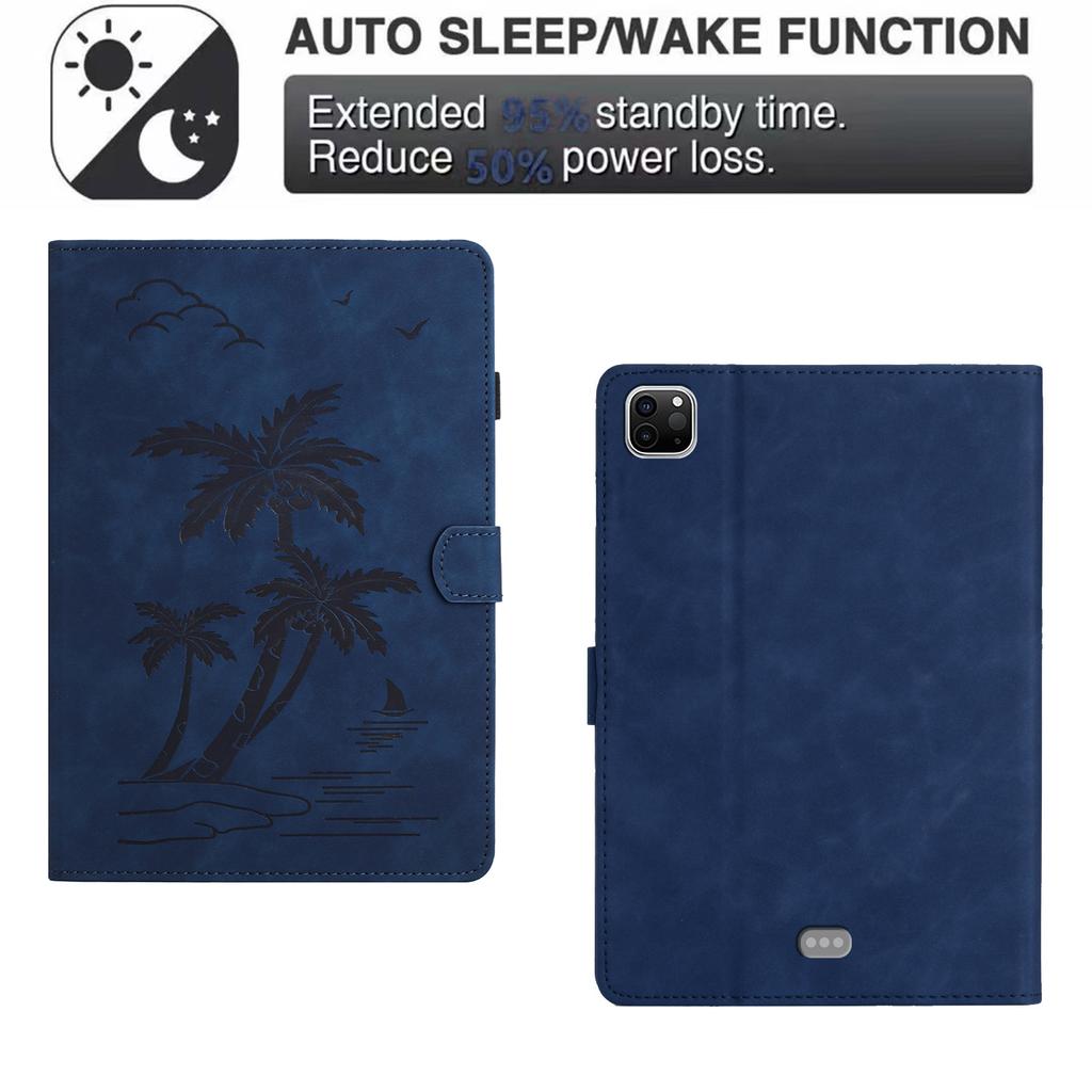 For iPad Pro 11 (2024) Case with Card Slots PU Leather Coconut Tree Smart Tablet Cover