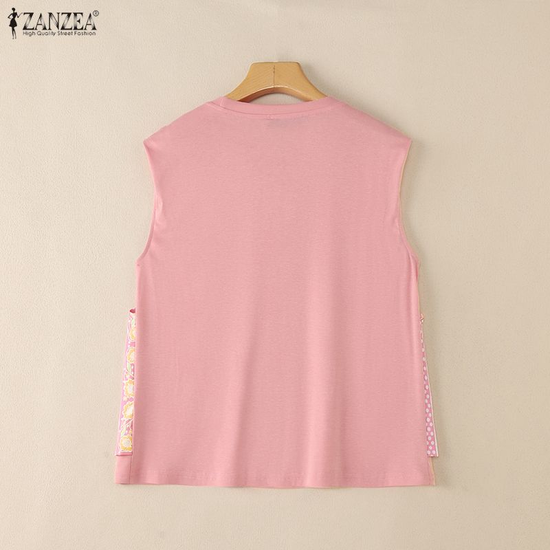 ZANZEA Women Casual Round Neck Patchwork Loose Short Sleeve T-Shirts