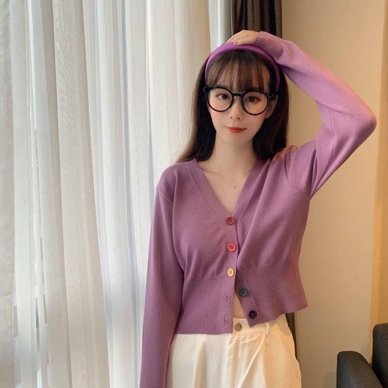 Versatile Korean V-neck Slimming Knit Cardigan - Spring/Autumn Long Sleeve Outerwear