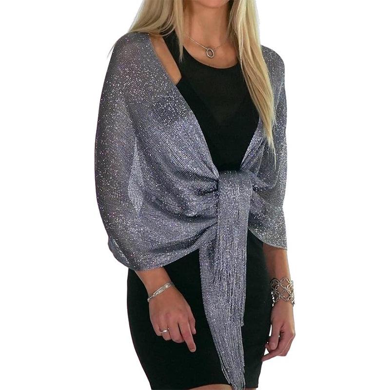 

Шарф з золотою та срібною ниткою для наречених та дружок – Ідеально підходить для весіль, випускних та вечірок.