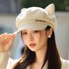 Hat Autumn and Winter Women's Cute Embroidered Letters Cat Ears Beret Painter Hat