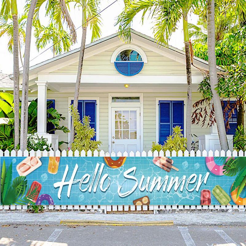 Summer Fence Banner Holiday Party Banner Backdrop Yard Indoor Outdoor Decoration Photo Booth Background For Tropical Tiki Themed