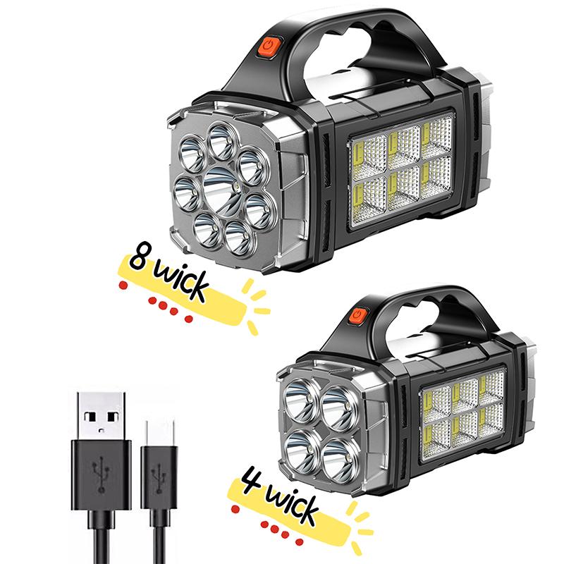  Powerful LED Flashlight USB+Solar Rechargeable Flashlight COB Outdoor Camping Torch Portable Searchlight Power Bank Outdoor
