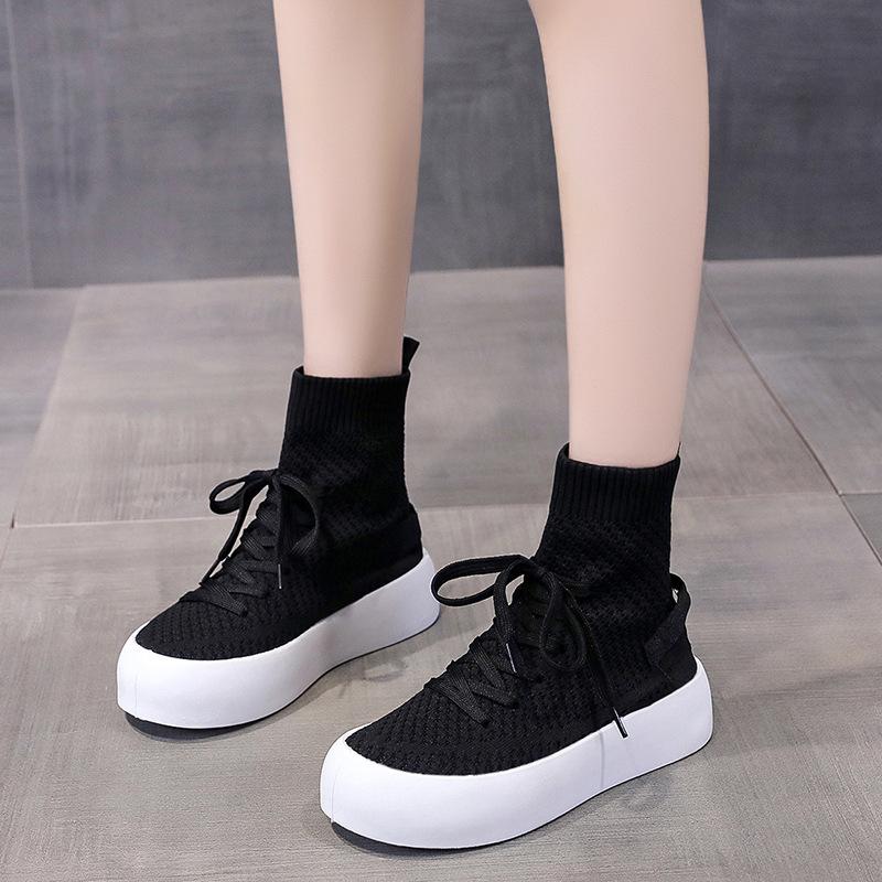Women’s Knit Sock Sneakers - Breathable Platform High-Top Casual Shoes