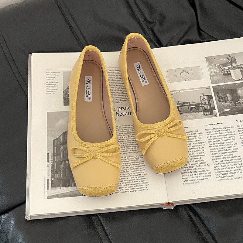 Bow Ladyshoes Doudou Shoes Method Gentle 2025 New Summer Shallow Mouth Fashion Square Head Commuting Versatile Single Shoes Women