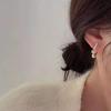 Elegant Pearl C Shape Drop Earrings Party Event Jewelry Women Golden Color Hollow Out Camellia Flower Dangle Earrings Basic Minimalist
