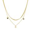 Gold Plated Double Layer Necklace with Black and White Heart Charms Fashion Jewelry for Women