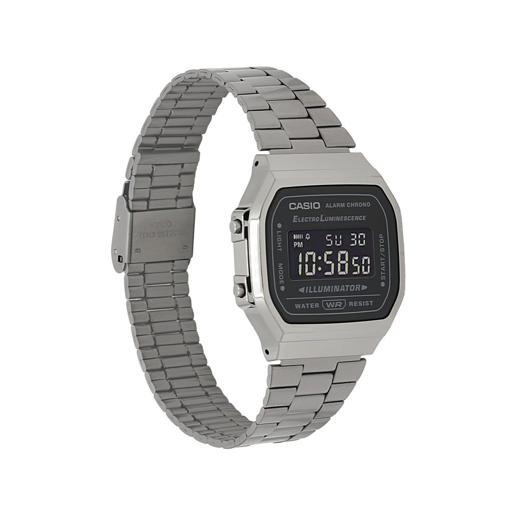 Casio Vintage Digital Edelstahl Armband schwarzes Zifferblatt Quarz A168WGG-1B Unisex Uhr