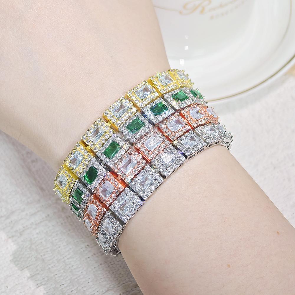 Moonso 18CM Luxury Rectangle Gold Green Silver Color on Hand Bracelet Bangle for Women Anniversary Gift Jewelry Bulk Sell S5779