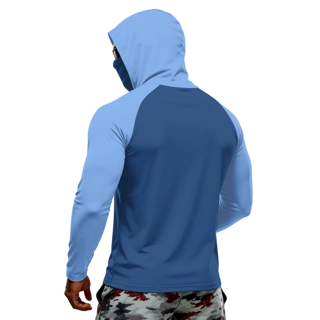 Men Long Sleeve Hooded Sun Protection Shirt with National Flag Graphic Quick Dry Lightweight Athletic Top for Outdoor Activities