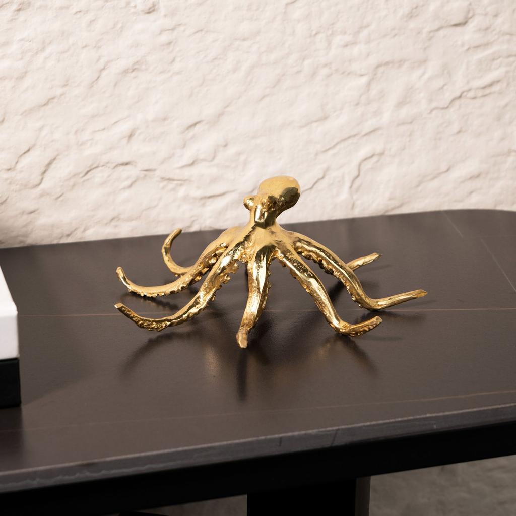 Metallhandwerk Goldener Oktopus Simulationstier Skulptur Oktopus Ornament Metallfigur Heimdekorationszubehör