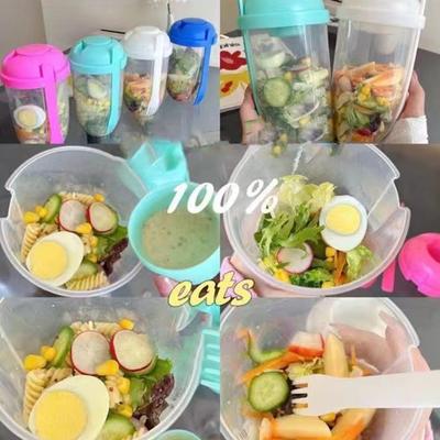 Portable Salad Cup With Fork Fresh Salad Container Bottle Vegetable Fruit Breakfast Lunch Carry To Go Outdoor Tableware