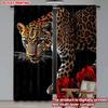 2pcs Leopard with Red Roses Curtains Digital Printing   Wild Animal Floral Pattern On Black Background for Bold Living Room Decor