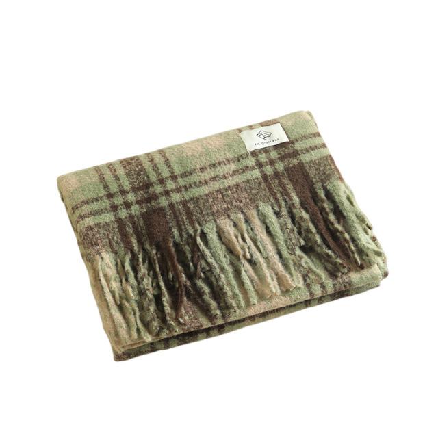 Premium contrasting color plaid scarf, winter warm couple scarf dual-purpose fringed decorative shawl