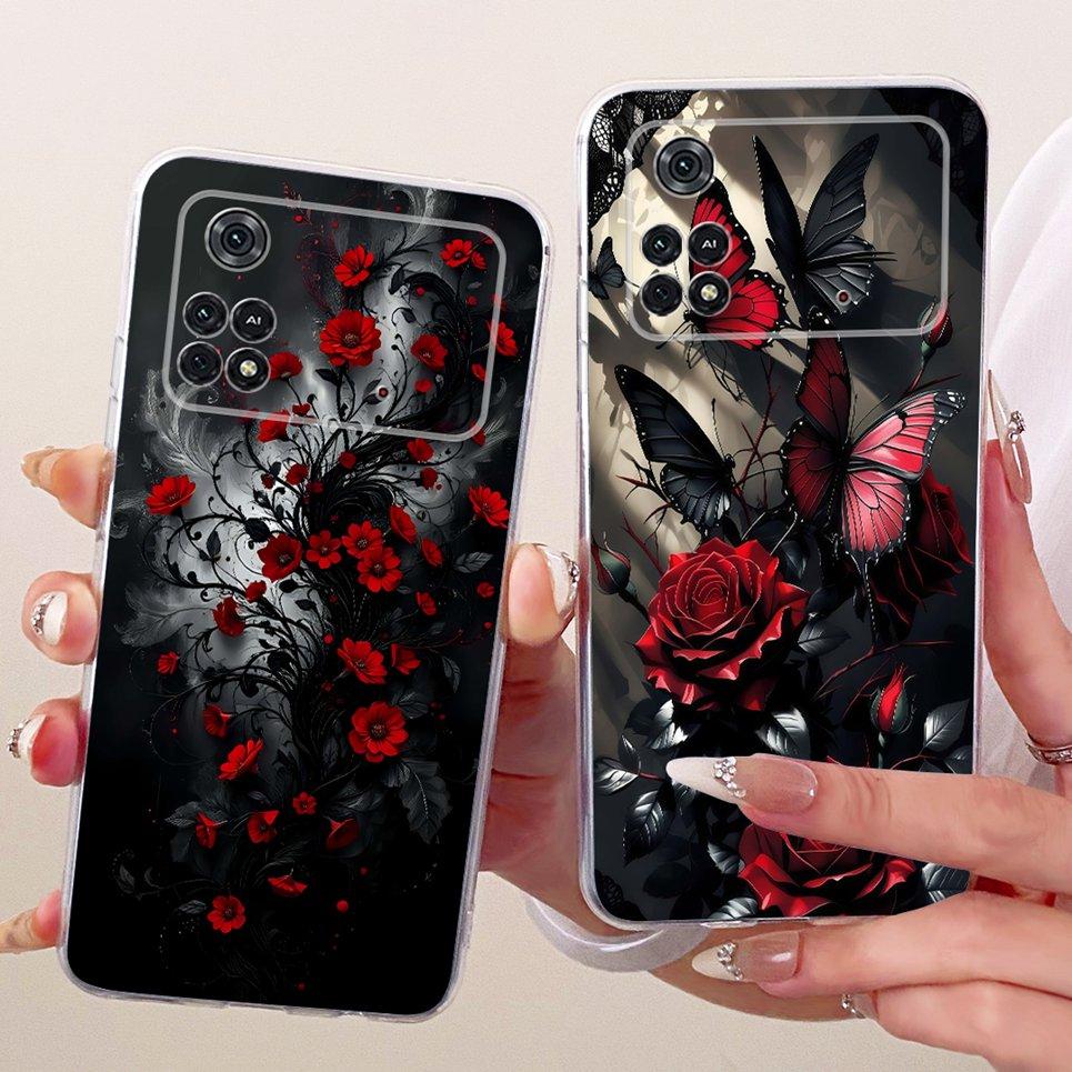Luxury Flower Butterfly Bow Pattern Casing For Xiaomi Poco M4 Pro 4G 5G Back Cover Clear Soft Silicone Phone Case For PocoM4