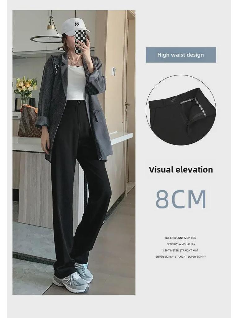 Pantaloni negri cu talie înaltă și picior larg pentru femei, pentru primăvară și vară