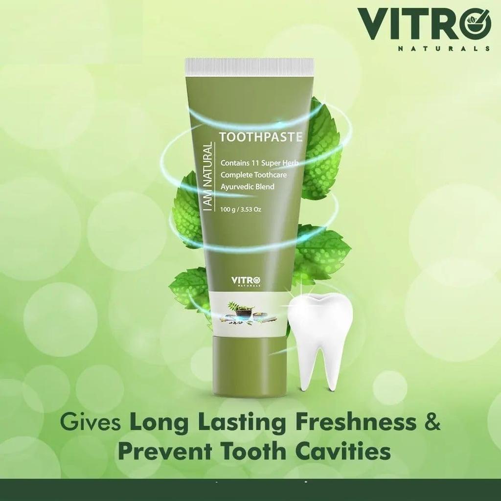 Vitro Ayurvedic Herbal Toothpaste | Fresh Breath That Lasts All Day | With Clove, Cinnamon, Badi Elaichi and more | Fluoride Free | Pack of 2X100g