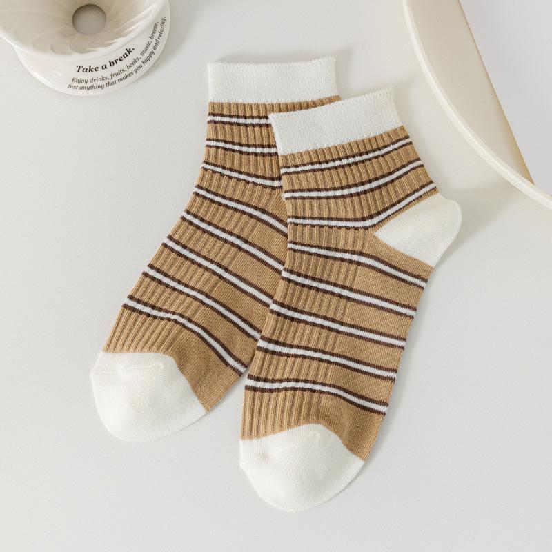 

5/10 пар удобных повседневных весенне-летних носков для женщин, короткие носки до икры академического стиля, носки-лодочки с низким верхом, в полоску, с вышивкой в виде медведя, короткие носки 5 Pairs