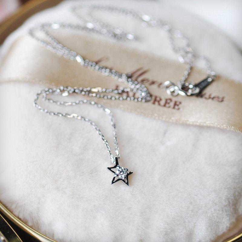 18K Gold & Platinum Star Pendant Necklace, S925 Sterling Silver, Classic Style