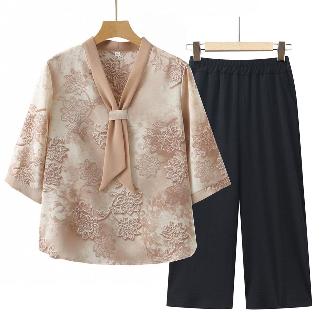 2026 Summer Fashion Set for Short Middle-aged Women: Modern Chinese Style Pullover Top