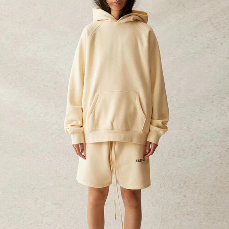 Fear of God Essentials Logo Print Fleece-Lined Hooded Sweatshirt Unisex Sweatshirt Cream FOG-SS21-574