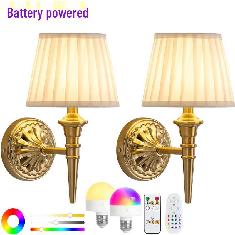 Wireless Battery-Powered RGB Wall Lamp for Hotel or Bedroom with Remote Control