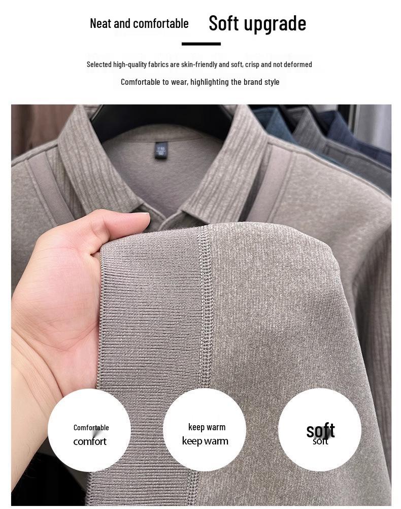 2025 Winter Men's Faux Two-Piece Sweater: New Thick Knit with Shirt Collar and Warm Velvet Layer