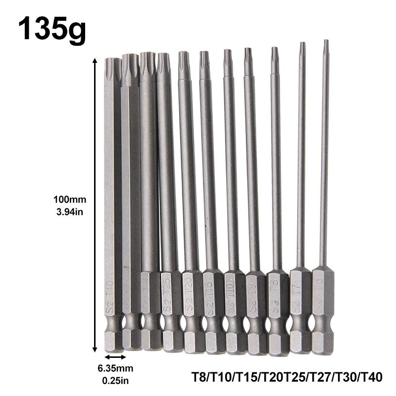 100-200mm S2 Sechskantschaft Schraubendreherkopf 8tlg T8-T40 Hohl-Pflaumenblütenloch Hand-Elektrobohrer Druckluftwerkzeug Zubehör