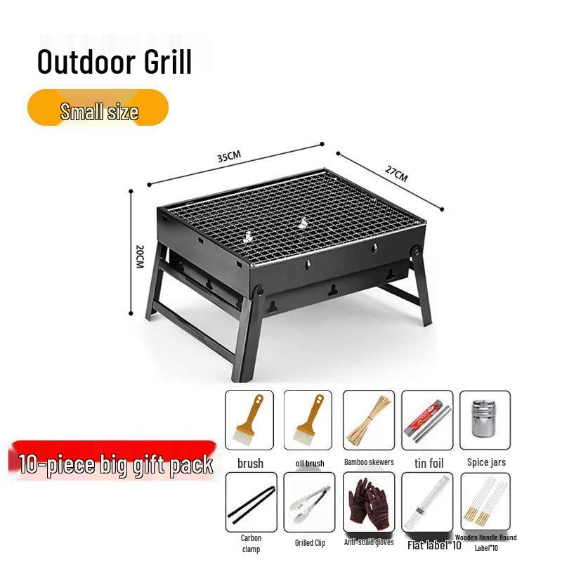 Portable Outdoor Charcoal BBQ Grill - Stainless Steel Folding Rack for Camping