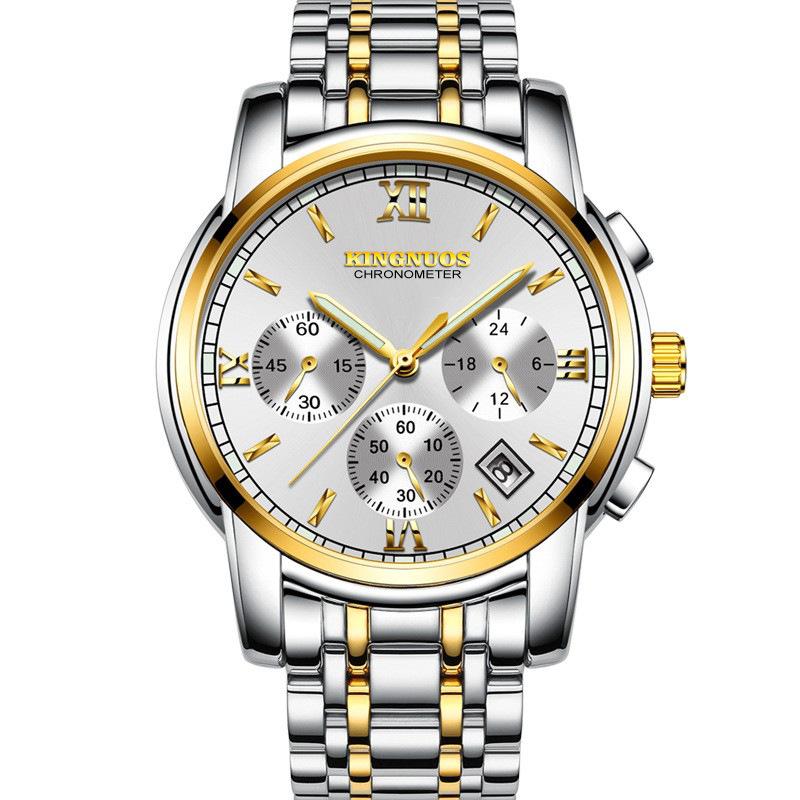 Top Brand New All-match Fine Steel Belt Waterproof Men's Watch Three-eye Six-pin Men's Watch Multifunctional Quartz Non-mechanical Wristwatch