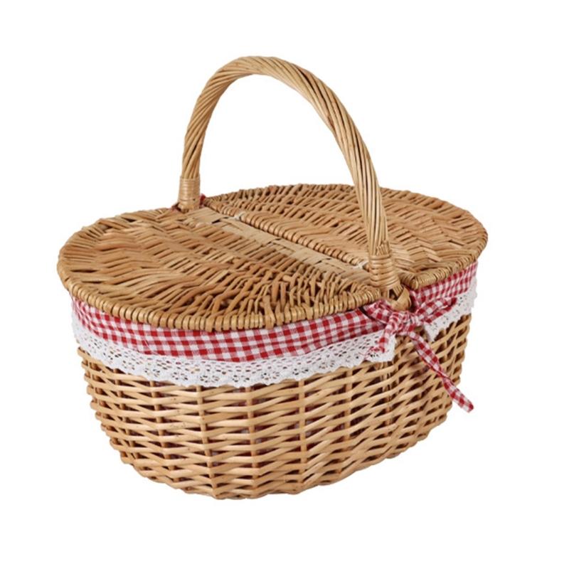 

Handwoven Wicker Picnic Basket With lid for Vegetables Fruits Kids Toy Organizer with Liner Multipurpose Storage Basket 1