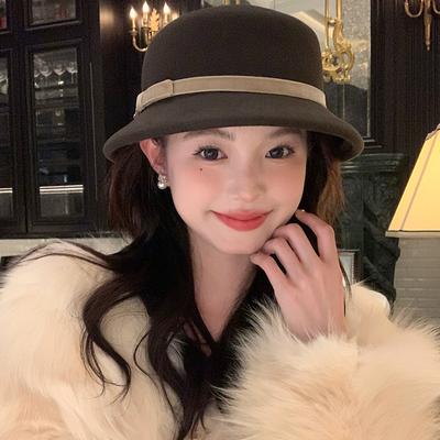 Bow Tie Gift Hat with New Face Small Fisherman Hat Fashionable OL  Elegant and Versatile