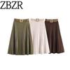 Za Autumn New Women's Clothing Zr European and American Style Fashion Belted Suede Pleated Midi Skirt 3046266